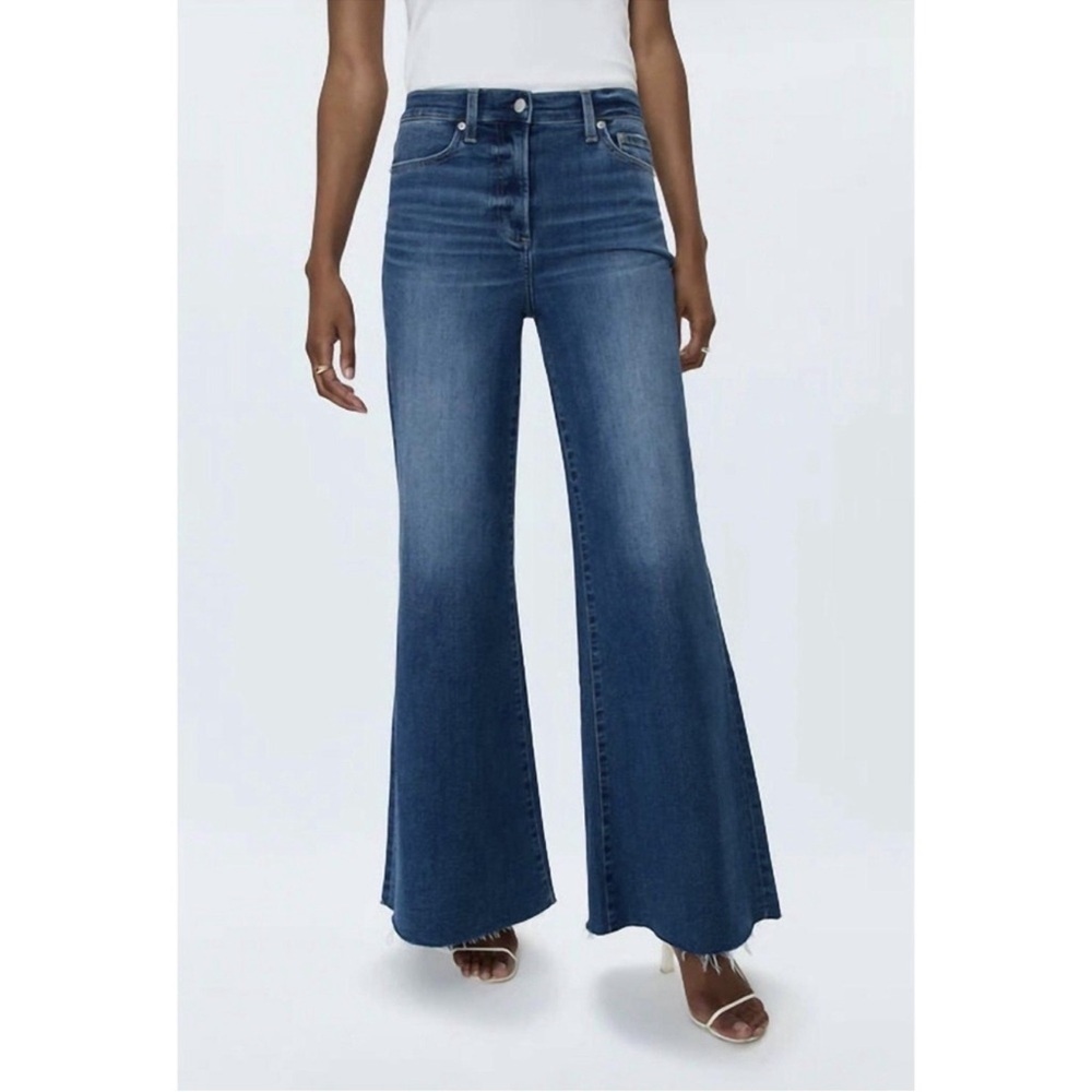 Pistola Izzy Mid Rise Wide Leg Jeans Raw Hem Size 27 Study Wash